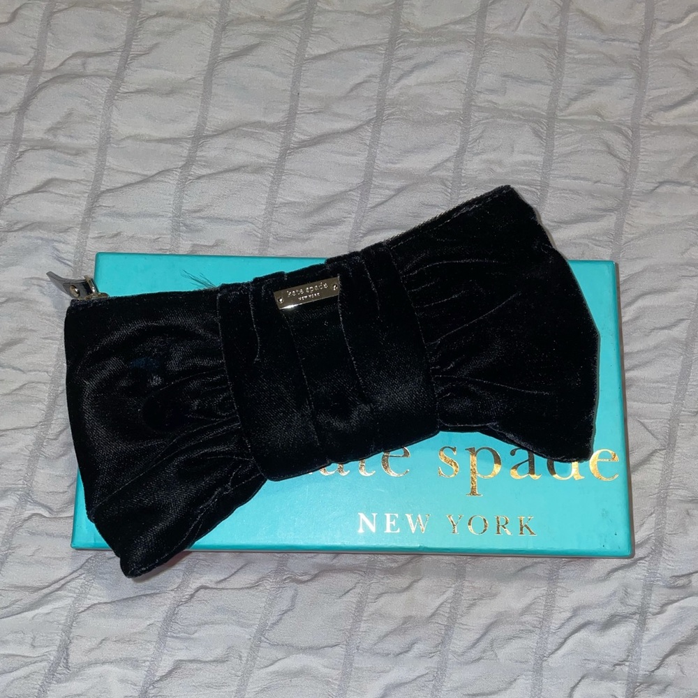 kate spade black velvet bow clutch